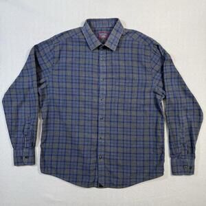UNTUCKit Blue Plaid Flannel Button Up Shirt Mens Large Cotton Casual